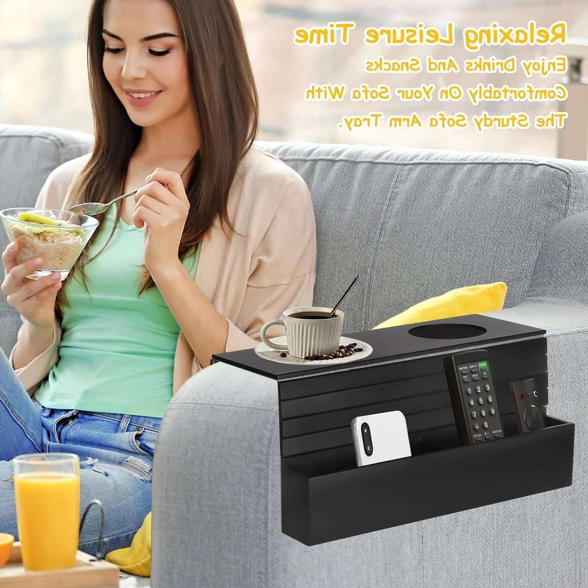 Bank Armleuning - Opbergtray Tafel - Ontspannen Zitten - Flexibel Ontwerp - 32 x 50.5 cm - Houtkleur