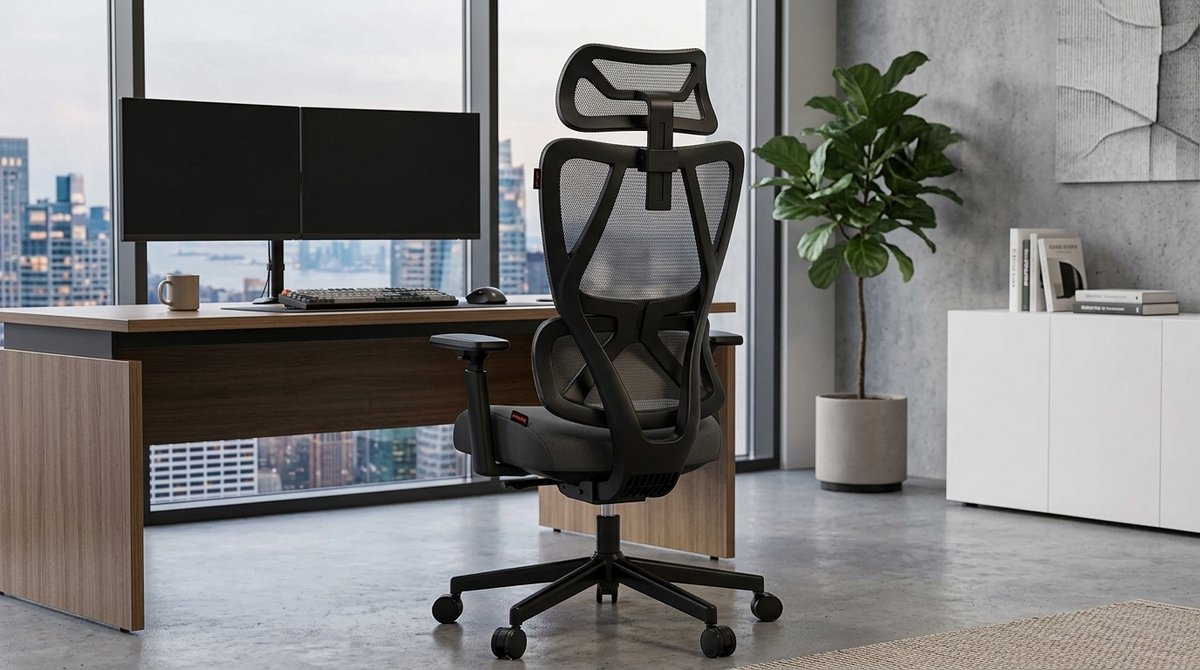 Bureaustoel Ergonomisch - House&Garden ComfortSpring Pro - Verenkussen 10 cm - Hoofdsteun - Ergonomische Lendensteun - Verstelbare Armleuningen - Mesh Kantoorstoel - Computerstoel - Draaistoel - Thuiskantoor - Tot 150 kg - Zwart