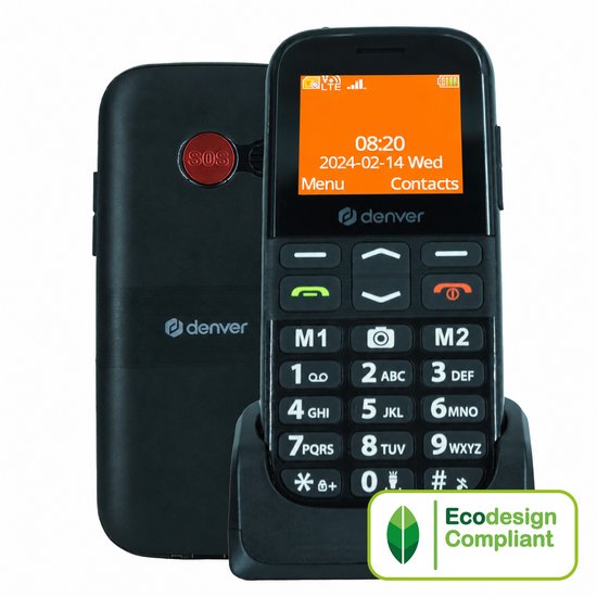 4G Senioren Telefoon Denver BAS18800L – Groot Kleurenscherm, SOS Noodknop, Dual SIM, Oplaadstation, FM Radio