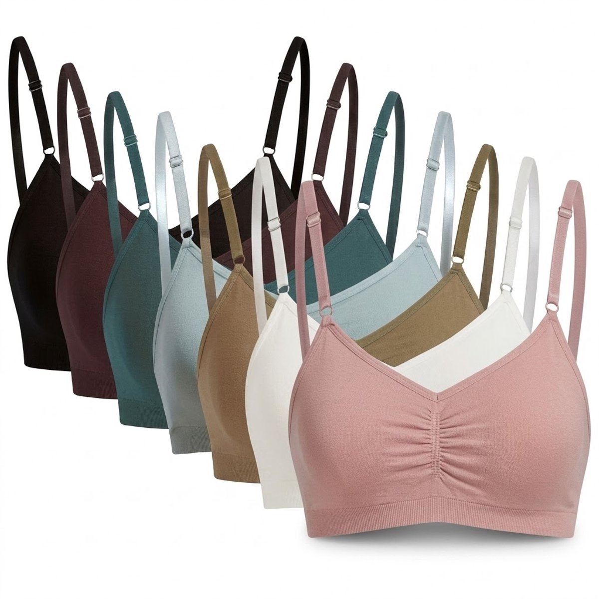 NUVEX Multicolor draadloze bralette set dames maat L – 7 delige naadloze bh set met verstelbare bandjes – effen basis bh zonder beugel en zonder vulling – comfortabele lingerie voor dagelijks gebruik