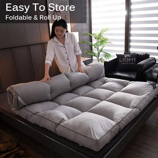Futon Matras - Vloermatras Oprolbaar - Comfortabel Slapen - Ergonomisch Ontwerp - 120x200 cm - Grijs — afbeelding 2