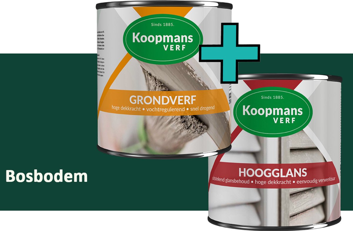 Koopmans Grondverf en Hoogglans Lakverf - set geschikt voor hout en metaal – Bosbodem – 2x – 1,5 l