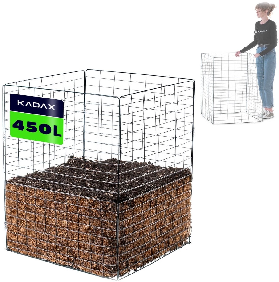 KADAX Metalen compostbak, 450 liter, tuincompostbak van metaalgaas, compostcontainer, compostrooster, metalen composter, compostbak