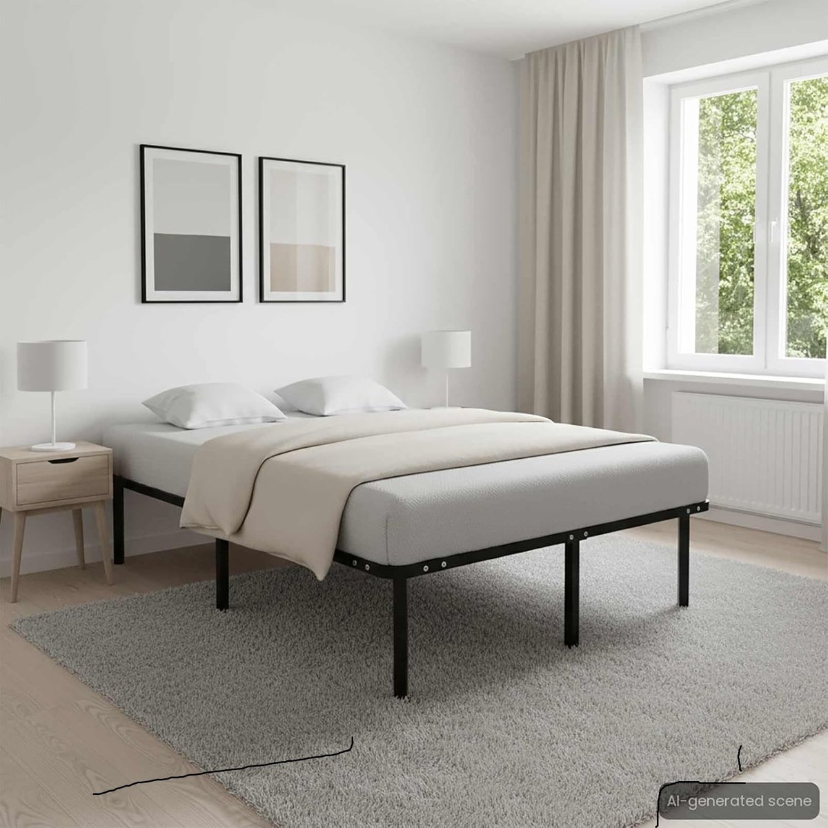 Industrial Metal Double Bed 120x200 cm with Slatted Base – Sturdy Steel Bed Frame for Sl