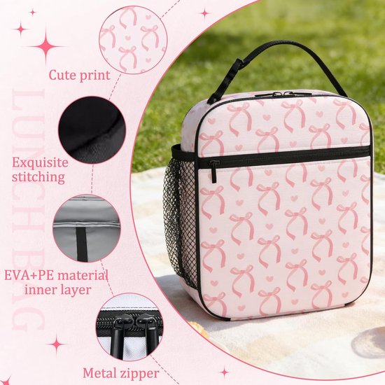 Compacte lunchtas - geïsoleerde lunch bag voor dames en meisjes, herbruikbaar en lichtgewicht voor school, werk, snacks en dagjes uit - roze — afbeelding 2
