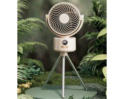 KZQ USB-Bureauventilator met 1200mAh Accu – 3 Standen, Stil (<25dB), 140° Kantelbaar, 120° Oscillerend, Incl. Standaard – Crèmewi