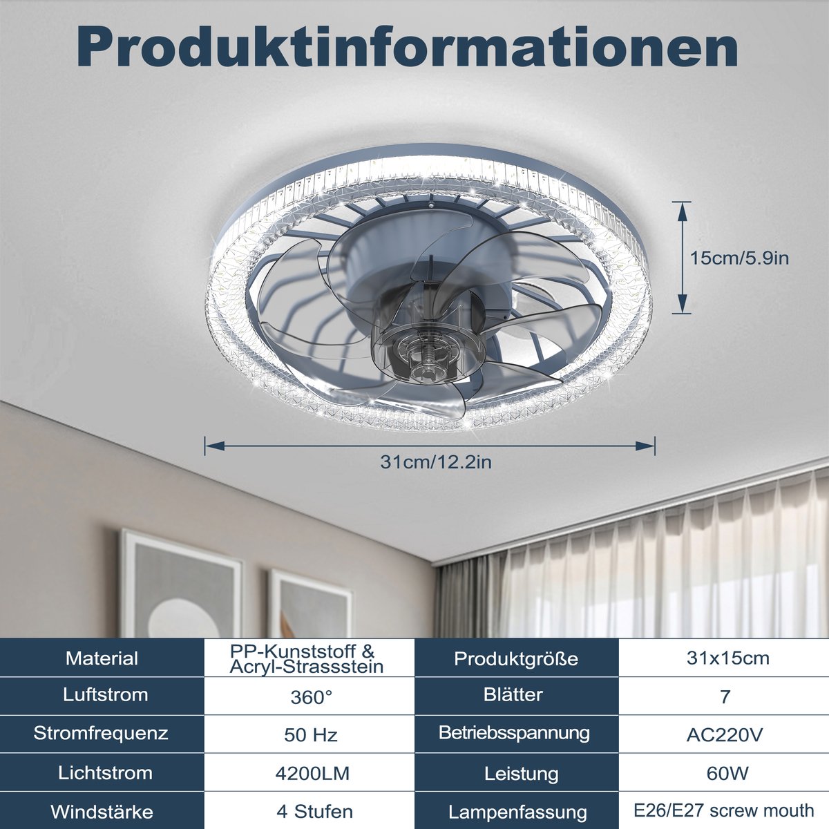 Froadp 60W LED Plafondventilator Met Verlichting En Afstandsbediening Ventilator Licht Plafond Dimbaar Moderne Ventilator Lamp Ventilator Plafondlamp thumbnail 8