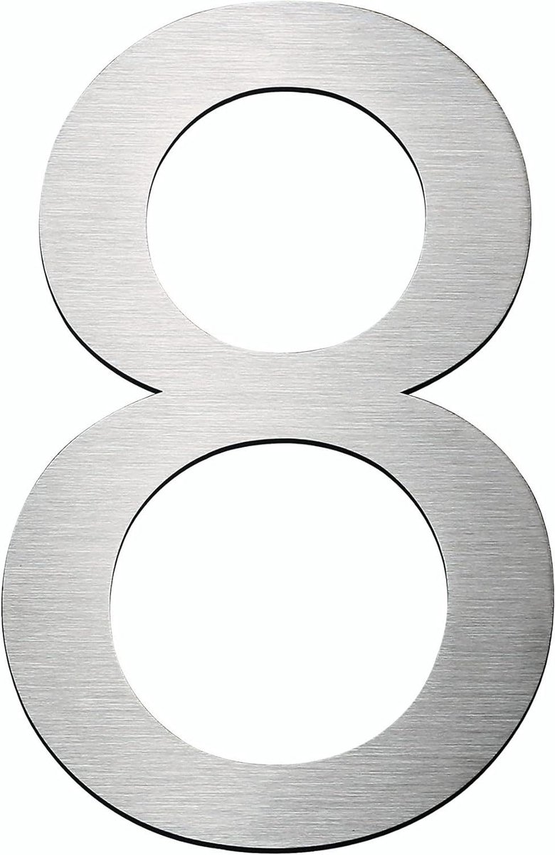 Huisnummer 8 - Nummerbord XXL - Huis Herkenbaar - Roestvrij Staal - 30cm Hoog - Geborsteld