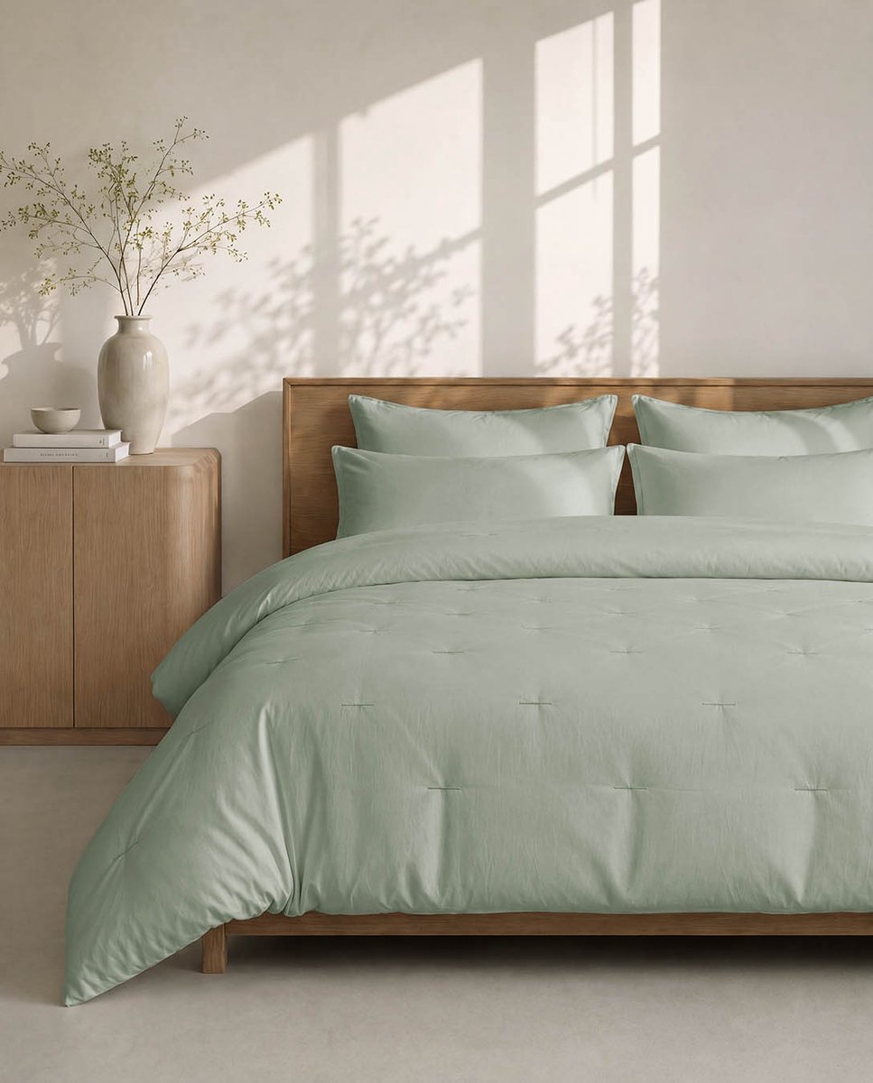 HOOMstyle Wasbaar dekbed zonder overtrek - 200x220 2 persoons met 2x kussensloop - Aloë Vera Groen