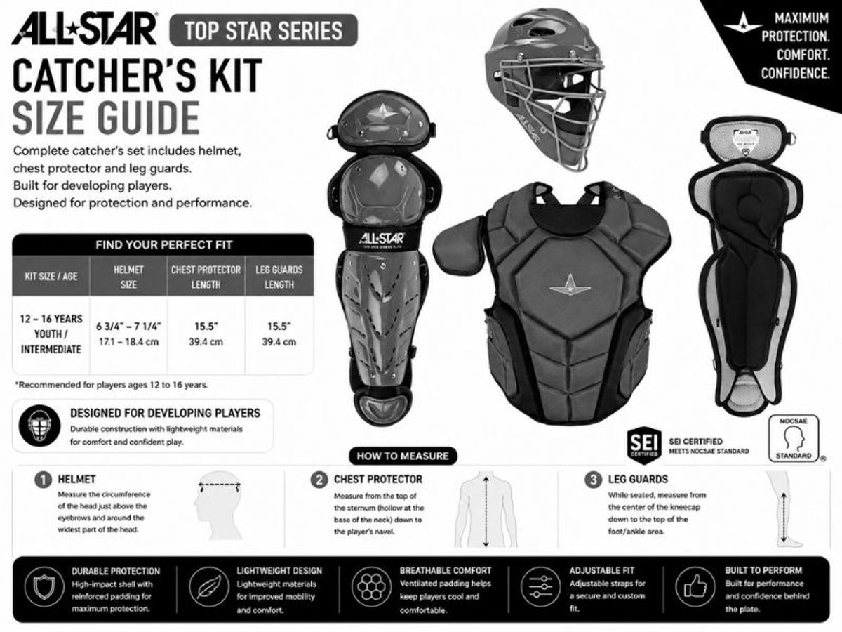 All Star CKCC-TS-1216 Top Star Series Kit 12-16 Kleur Black voor Sport Honkbal/Softball