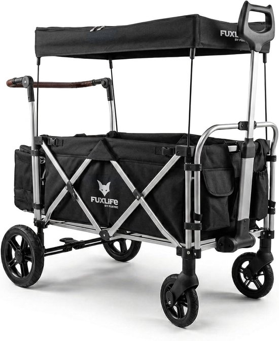 Bolderkar Luxe - Handkar Opvouwbaar - Kinderen Vervoeren - Met Zonnedak Veiligheidsriemen - Max 75kg - Zwart — afbeelding 3