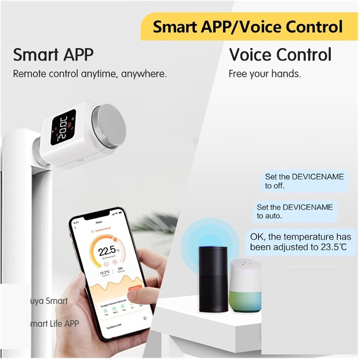 Slimme Thermostaatkraan - Radiatorkraan Programmeerbaar - Energie Besparen - App Afstandsbediening - M30x1.5mm - Zwart