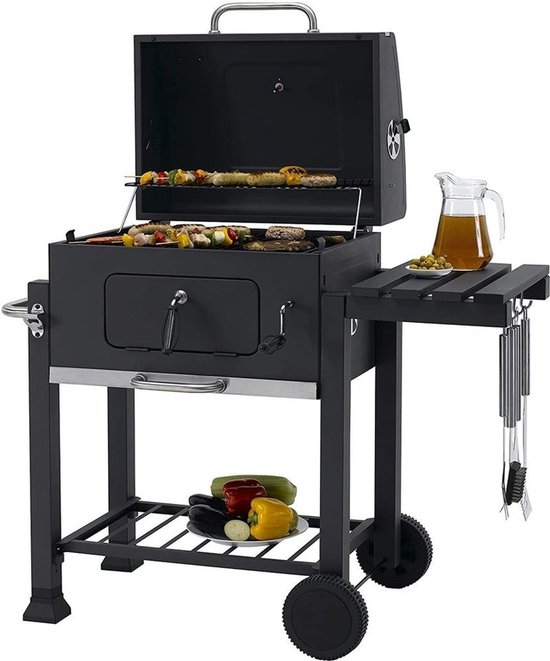 EVIQ - BBQ houtskool XL- Smoker Barbecue Valencia 2026 model - Barbeque Verstelbaar kolenrooster - Barbecues Zwart