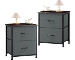 Somdot Bedside Table Set of 2, Small Dresser for Bedroom with 2 Drawers, End Table with Fabric Bins