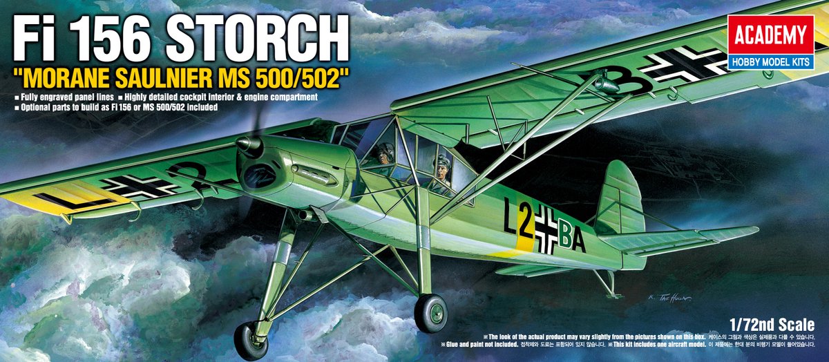 Academy Modelbouwpakket Vliegtuigen - 12459 Fieseler Fi 156 Storch Morane-Saulnier MS 500/502 WWII - Duits Propellervliegtuig Plastic - 1:72 - Modelbouw