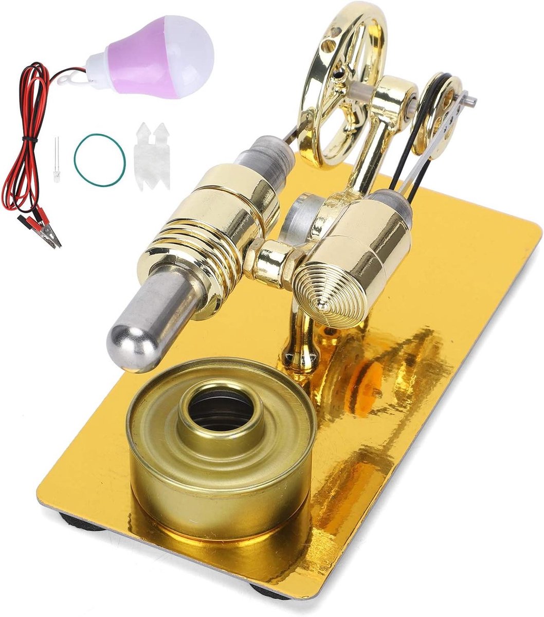 Stirlingmotor Model - Educatief Speelgoed - Natuurkunde Leren - Metalen Constructie - 6.3x3.1x3.1in - Zilver