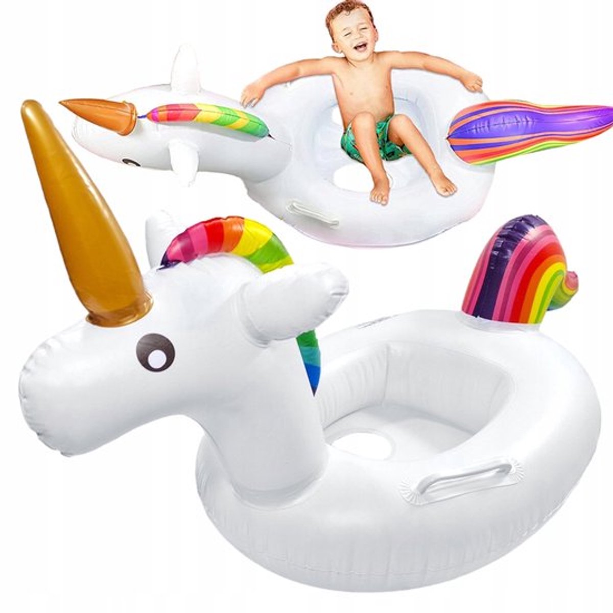 Opblaasbare Unicorn Eenhoorn 1 tot 3 jaar Voor peuters tot 16 kilo Opblaasboot Opblaasfiguur Zwembad Cruiser Rood