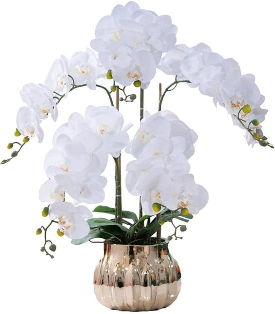 Kunstorchidee Kunstorchideeën Zijden kunstbloem met gouden vaas Kunstmatige Phalaenopsis-bloemen 26,77 inch Kunstorchidee Nepbloemen Zeer natuurlijk