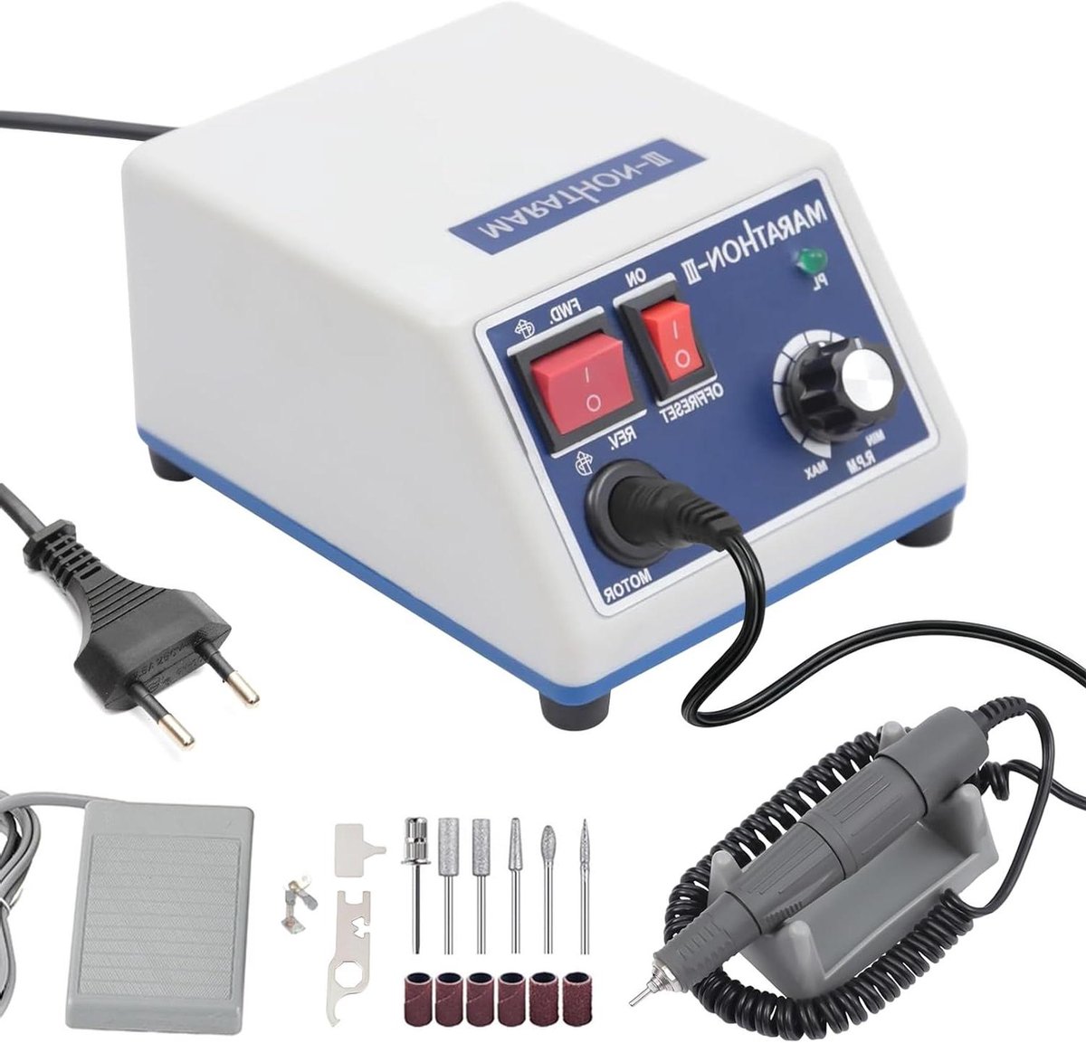 Elektrische Micromotor - Polijstmachine Freesmachine - Precisie Werk - Voetpedaal Bediening - 35000 RPM - Wit Blauw