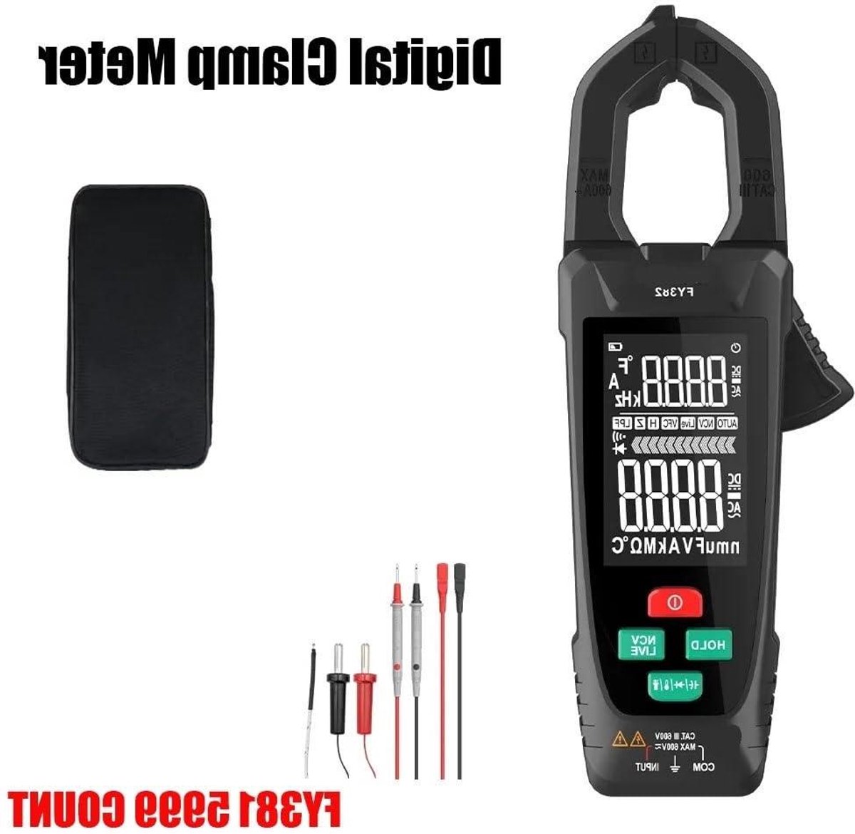 Digitale Multimeter - Stroomtang Tester - Elektrische Metingen - Ware RMS Waarden - 9999 Tellingen - Zwart