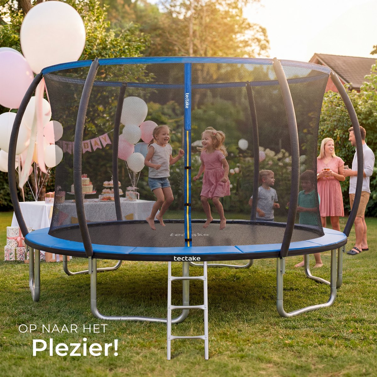 tectake® Trampoline met Veiligheidsnet en Trap - 366 cm - Veilig en Stevig voor Buiten - Tuintrampoline - Fitnesstraining - Kindertrampoline — afbeelding 12