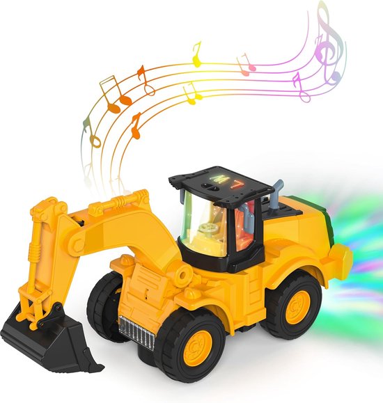 Automatische graafmachine speelgoed - Op batterijen werkend bouwvoertuig - Met muziek en 3D-verlichting - Geschikt voor kinderen van 3-6 jaar - Verjaardagscadeau voor jongens en meisjes (batterijen niet inbegrepen)