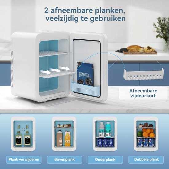 Puluomis - 20L Mini koelkast - Skincare & make-up fridge - Koel & warm - Auto koelkast - 12V & 220V - Compact - Wit-blauw — afbeelding 3