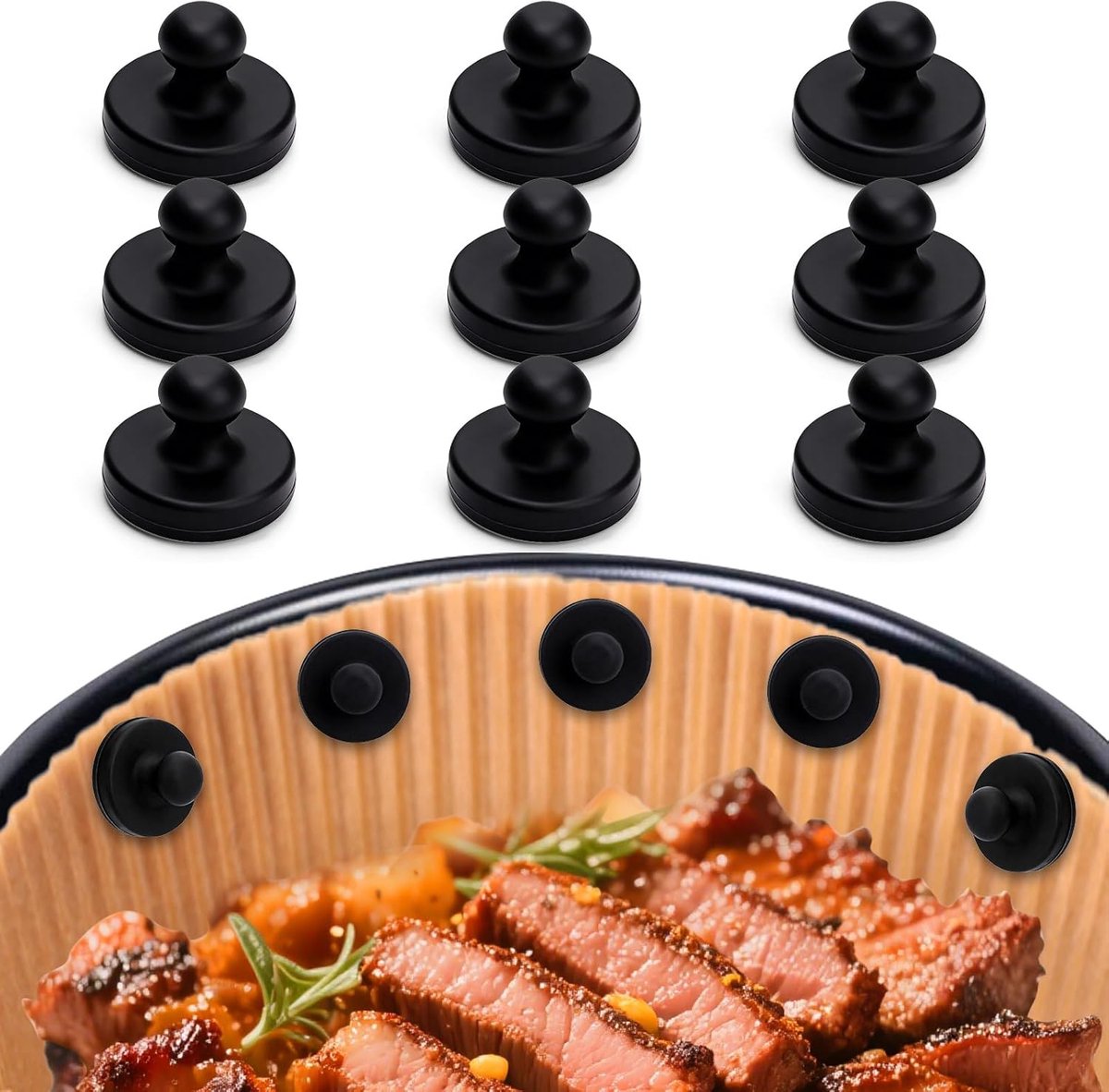 Set van 12 magnetische siliconen clips voor de airfryer, geschikt voor bakpapier, hittebestendige airfryer accessoires om aanbranden te voorkomen (zwart).