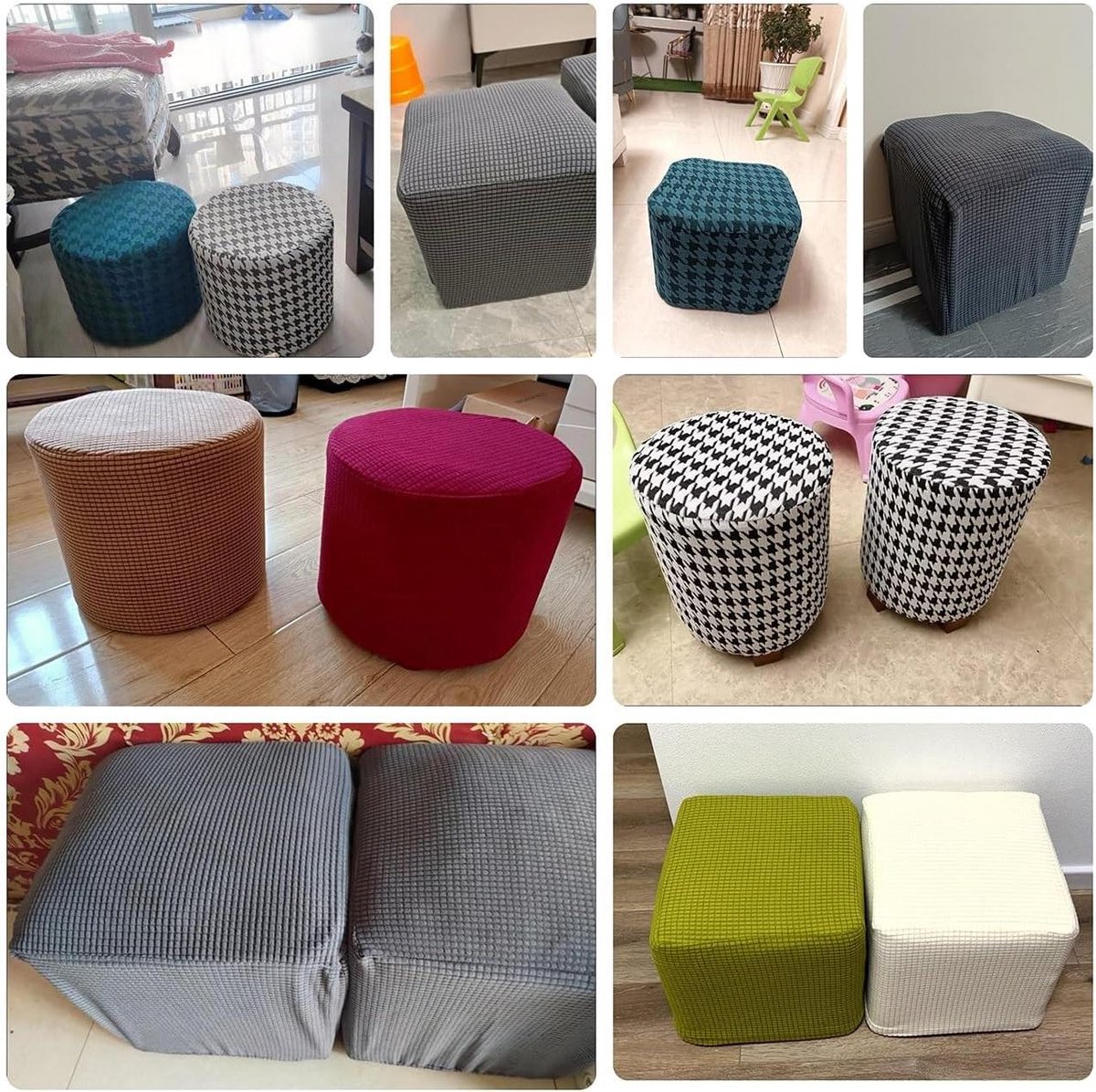 Poef Hoezen - Voetenbank Beschermer - Meubels Vernieuwen - Hoge Stretch Stof - 40x40cm Vierkant - Jacquard Ruit
