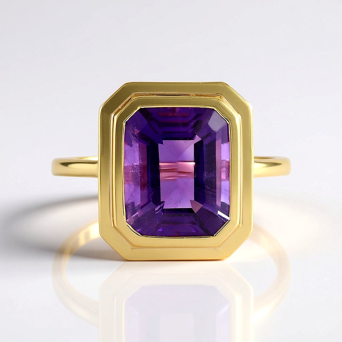 Cavill - Zilveren ring met Marokkaanse Amethist 3,783 ct - 925 Sterling Zilver Verguld - Luxe achthoekige edelstenen ring - Maat 17-20