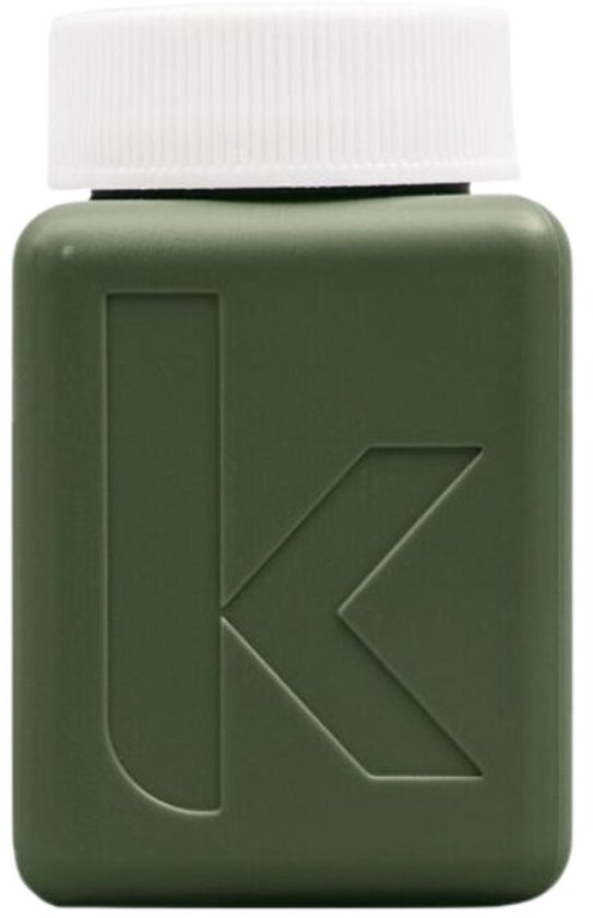 Flacon vert foncé avec bouchon blanc et un K en relief.