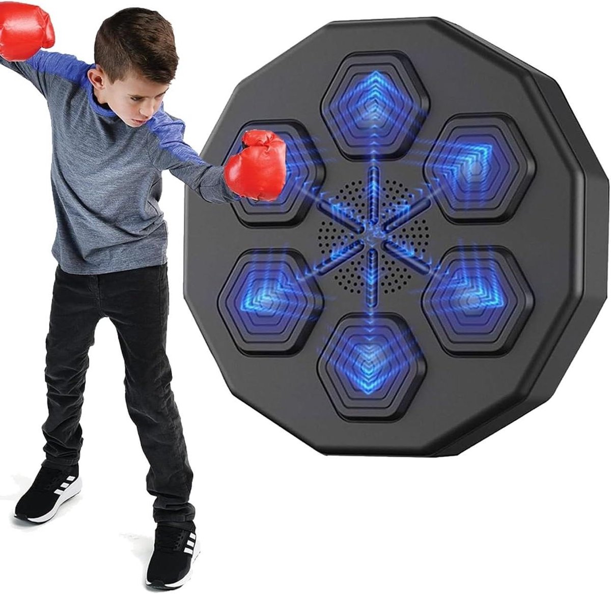 Elektronische Muziek Boksmachine - Doelmuur Bokszak - Fitness Thuis - Bluetooth Verbinding - 40x40x7.5 cm - Zwart