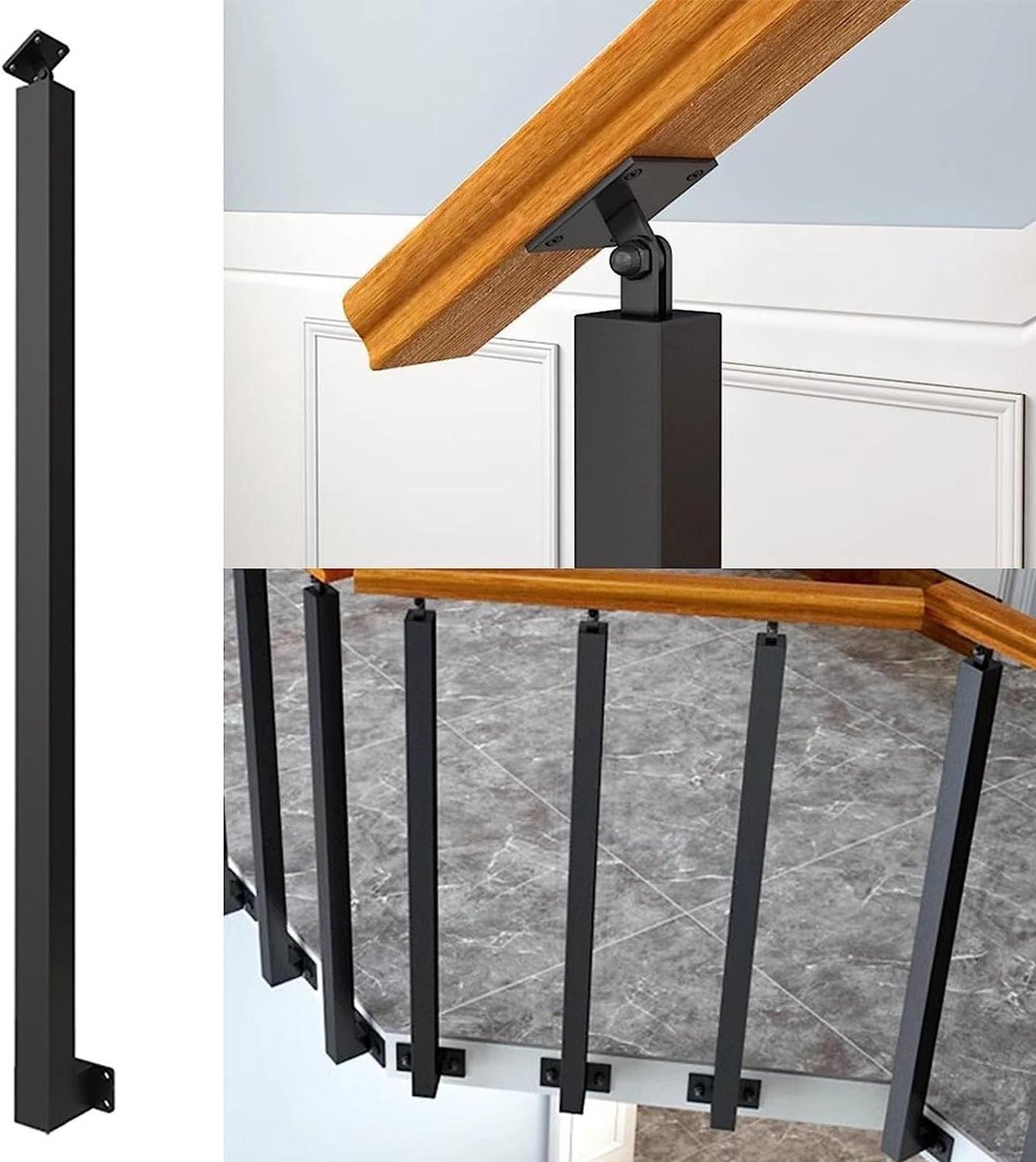 Trapleuning Paal - Verticale Steun - Veilige Traplift - Verstelbare Hoek - 110 cm Hoog - Zwart
