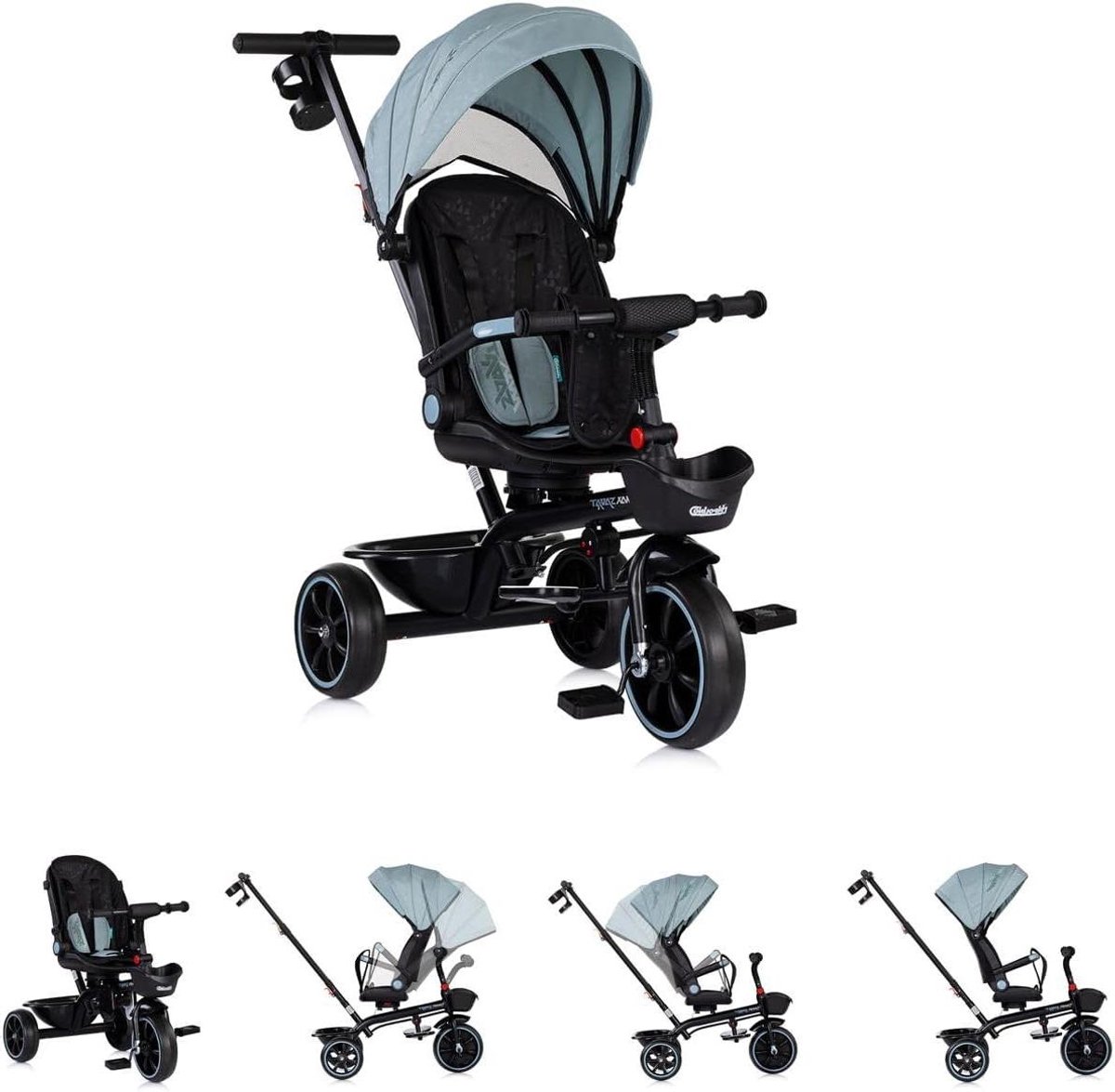 Chipolino Tricycle Max Sport 2-in-1 driewieler, bekerhouder, zitting omkeerbaar, mand lichtblauw