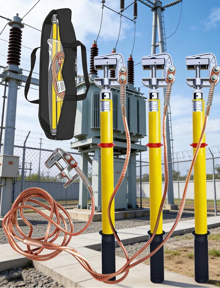 Aardingskabel Set - Veiligheidsaarding Elektrisch - Stroombeveiliging Binnen - Geïsoleerde Epoxyharsboom - 300 cm Kabel - Zwart