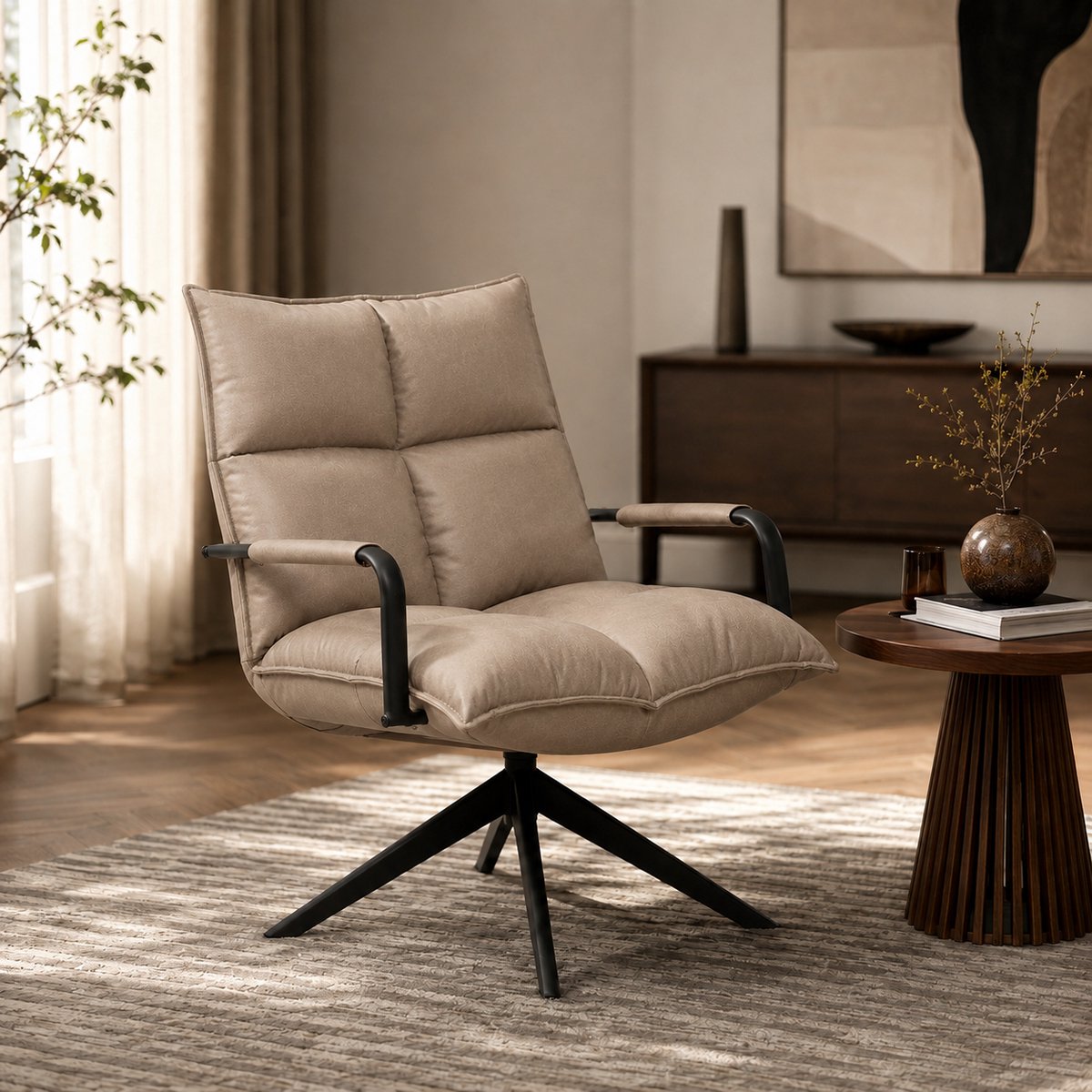 Draaifauteuil Floris - Micro Leder - Liver - 360 graden draaibaar