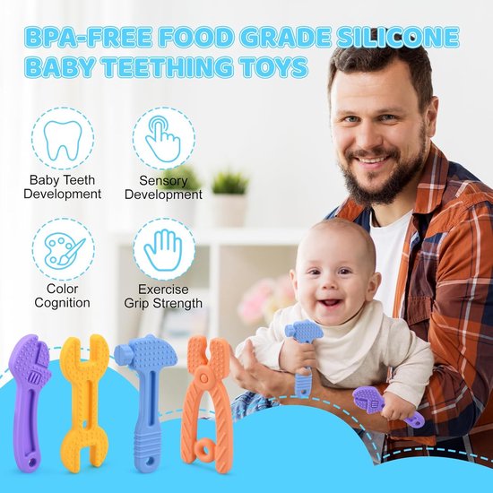 Siliconen bijtringen voor baby's - 4 stuks, BPA-vrij - Verzacht het tandvlees - Sensorisch speelgoed van voedingskwaliteit, geschikt voor baby's vanaf 3 maanden. — afbeelding 2