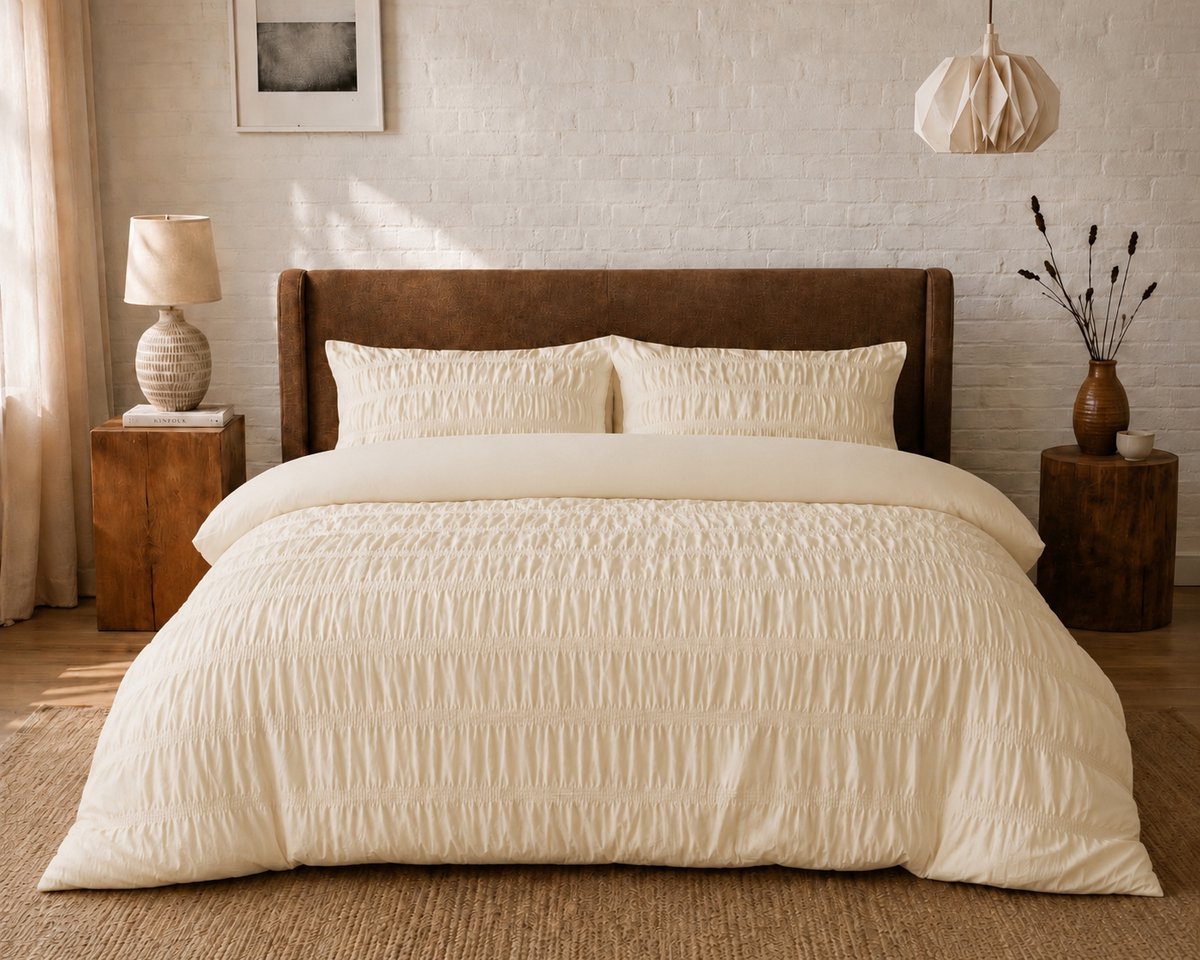 Seersucker Dekbedovertrek Creme - 200 x 200/220 cm + 2 kussenslopen