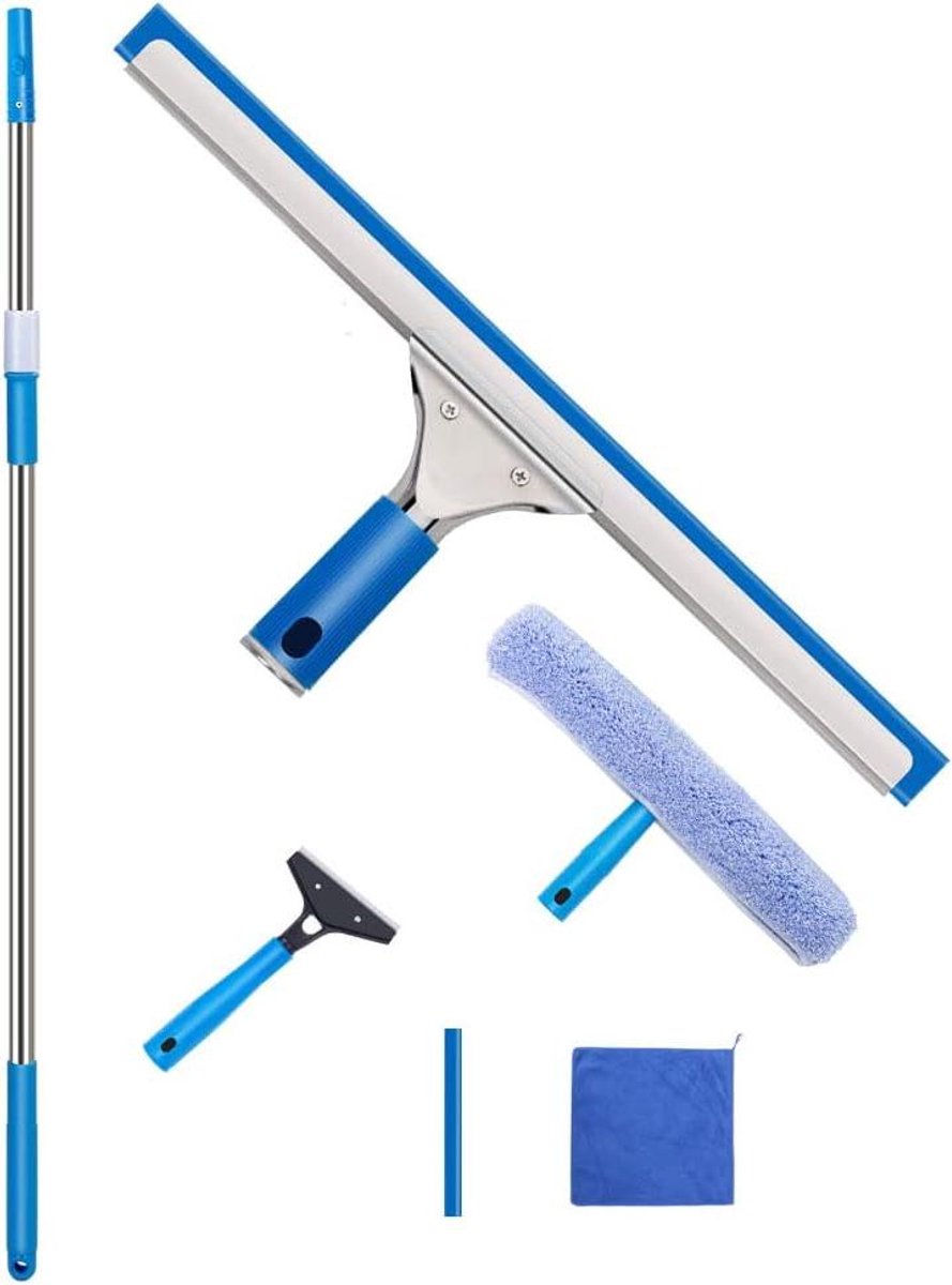 Glass Cleaning Kit with Microfiber Brush & Squeegee Wipers Telescope Window Cleaner 1.4/2.4/3.9/4.6m Professional Window Cleaning Kit, Glass Cleaner for Tall Windows Indoor and Outdoor (1.4m)