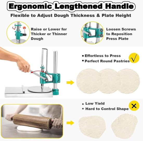Deeg Persmachine - Pizza Tortilla - Deeg Vellen Maken - Verstelbare Hoek - 12-16 cm - Zilver — afbeelding 4