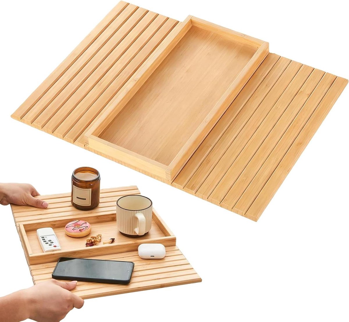 Bank Arm Dienblad - Bank Tafel - Comfort Verhogend - Natuurlijk Hout - 35x22x10 cm - Bruin