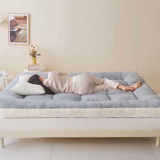 Oprolbare Futonmatras - Zacht Slaapkussen - Comfortabel Slapen - Ademend en Zacht - 200x220cm - Grijs — afbeelding 4