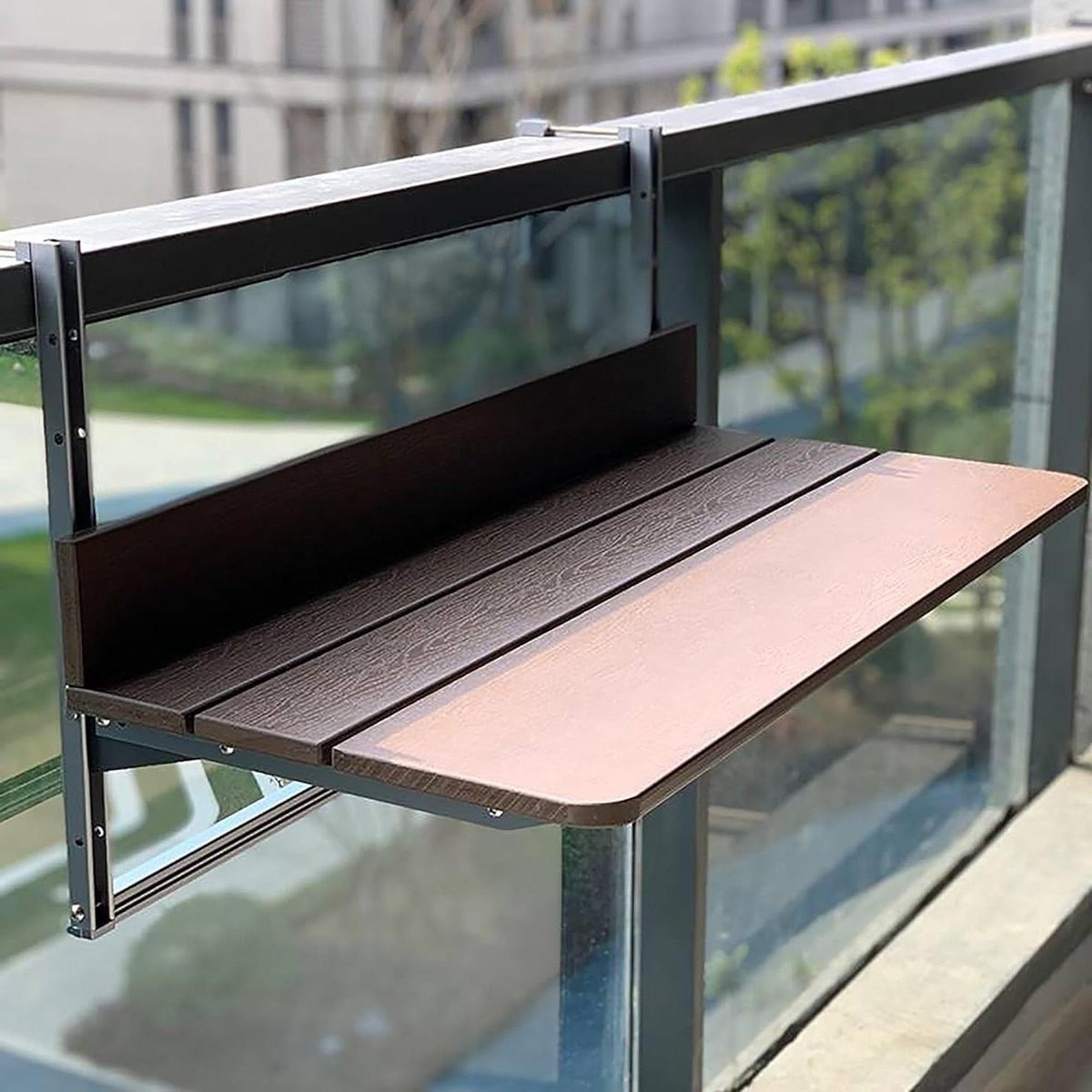 Balkon Railing Tafel - Hangtafel Opvouwbaar - Buiten Ontspannen - Verstelbaar Bevestigingssysteem - 60x37cm - Bruin