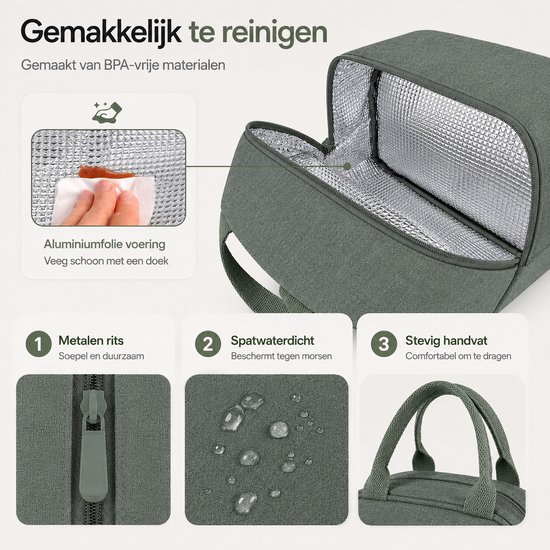 BOTC Koeltas - Lunchtas - 7 liter - Koeltasje - Geïsoleerde Koeltas - 25x21x14cm - Groen van BOTC — afbeelding 4