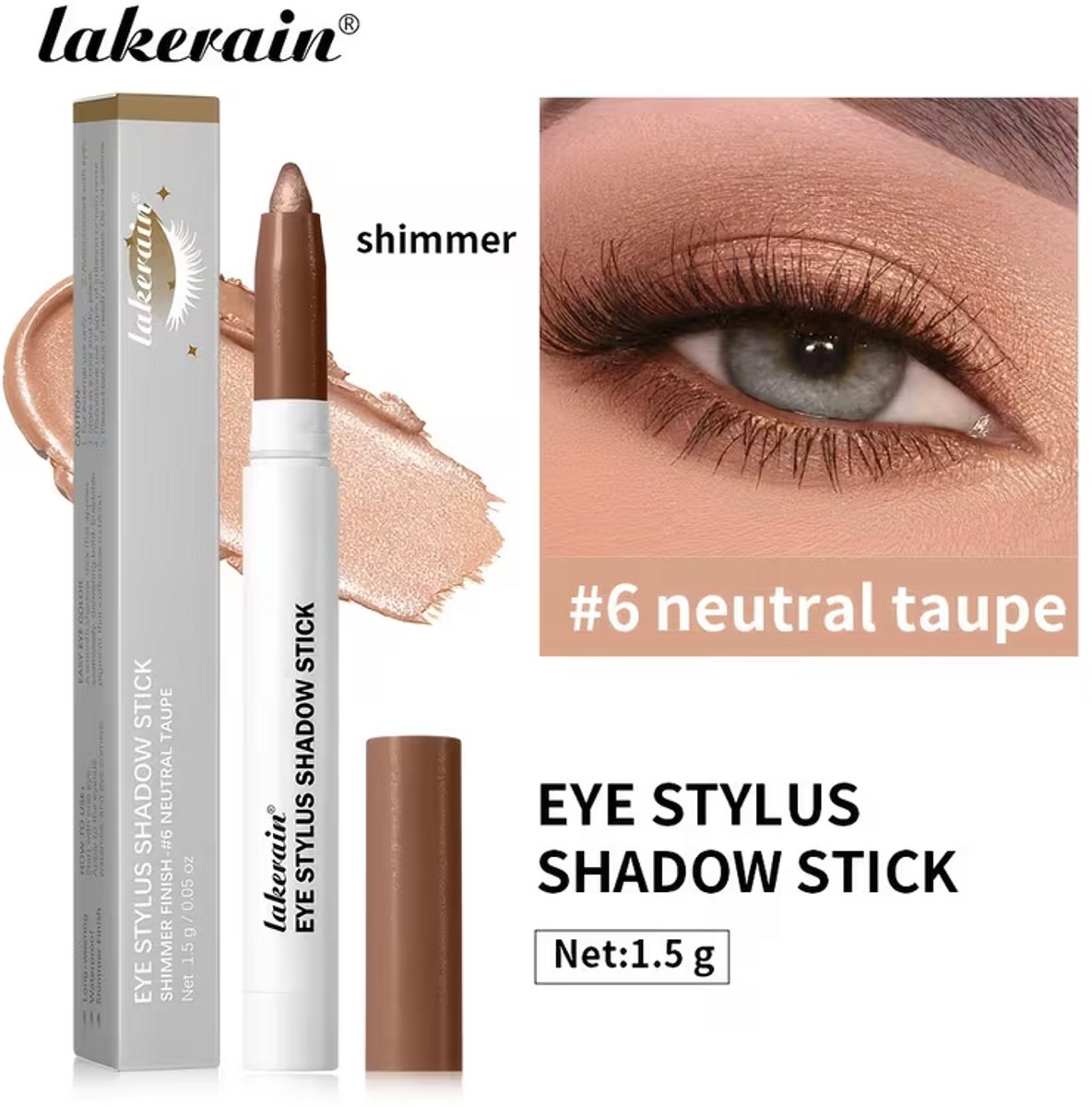 Oogschaduw Stick Neutral Taupe – Waterproof Crème Oogschaduw – Langhoudende Eyeshadow Stick – Shimmer Finish