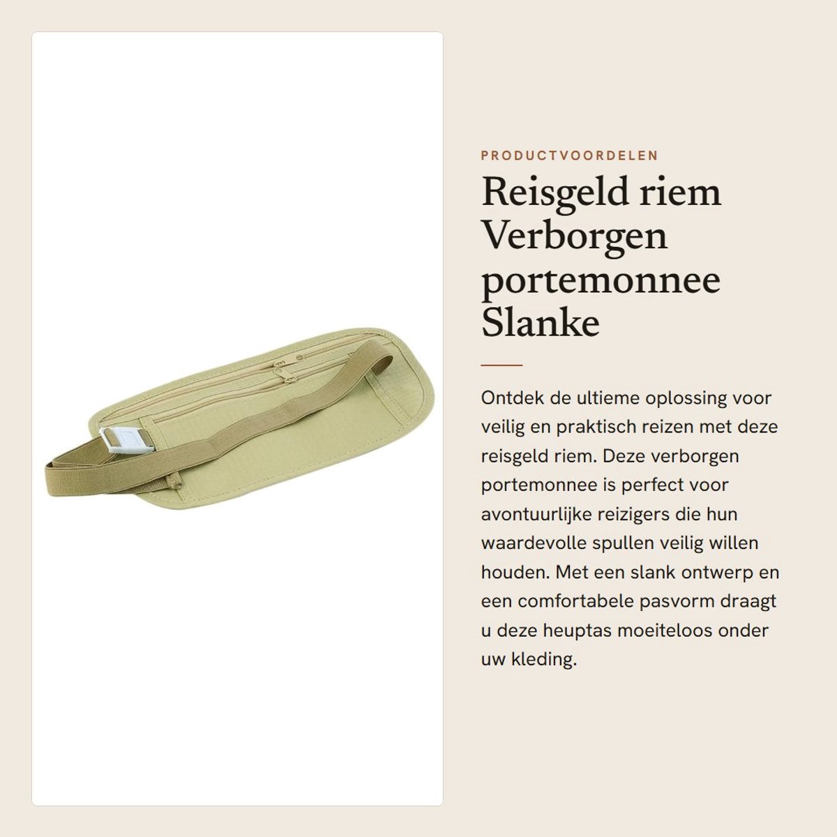 Dailygoods- Reisgeld Riem - Verborgen Portemonnee - Heuptas voor Paspoort - Slanke Veiligheidstas - Lichtgewicht en Vochtbestendig - Comfortabele Nylon Houder