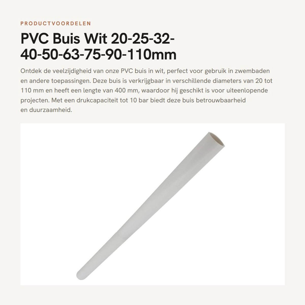 Dailygoods- PVC Buis Wit 400mm - PVC Buis 20mm - PVC Buis 25mm - PVC Buis 32mm - PVC Buis 40mm - Druk 1,0/1,25/1,6 MPa - Afvoerbuis