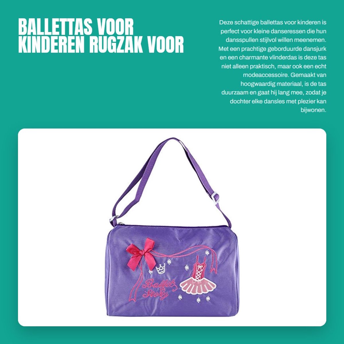 Dailygoods- Ballettas - Hoogwaardig Materiaal - Verstelbare Riem - Grote Capaciteit - Schattig Ontwerp - Perfect voor Kinderdansen - Danstas