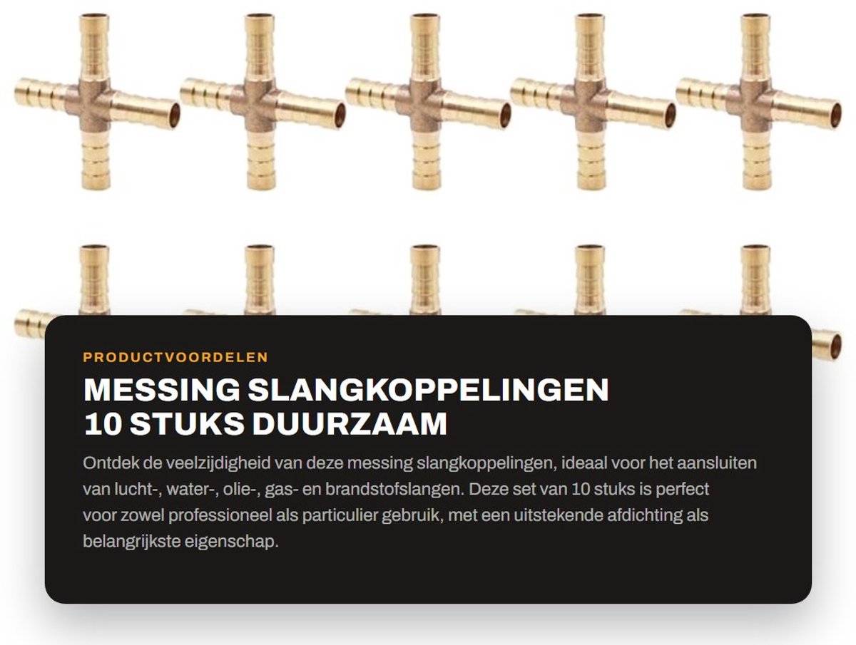 Dailygoods- Slangkoppelingen 10 Stuks - Messing - Kruisslangconnector - Afdichting - Geschikt voor 8 mm - Corrosiebestendig - Slangconnector