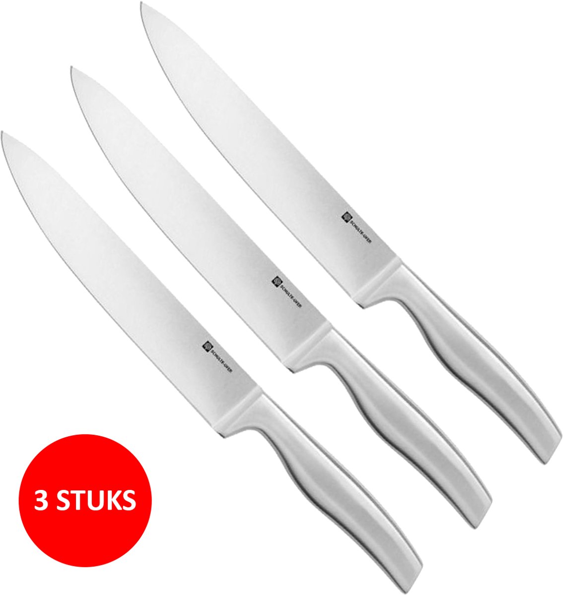 Schulte-Ufer Pro Series Vleesmessen 19 cm - 3 Stuks - RVS Vleesmes - Keukenmes voor Vlees & Gevogelte - Ergonomische Handgreep - Vlijmscherp